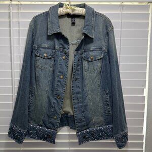 Int'l. Concepts Women's Trucker jean jacket with embellishments: Size 1X
